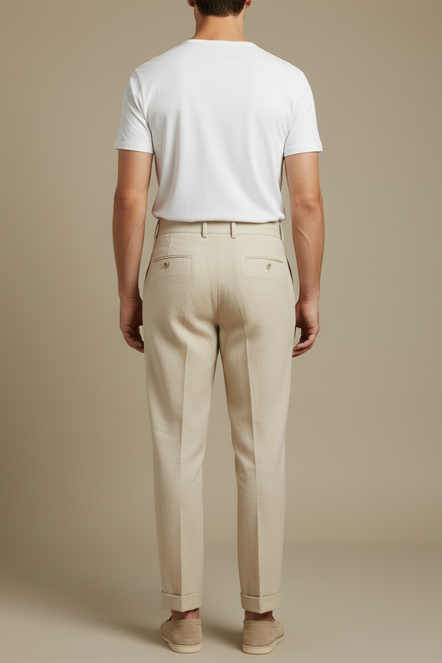 Pantalon Beige Coton Lin Droit Homme Élégant - vue 2