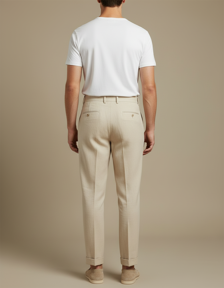 Pantalon Beige Coton Lin Droit Homme Élégant - vue 2