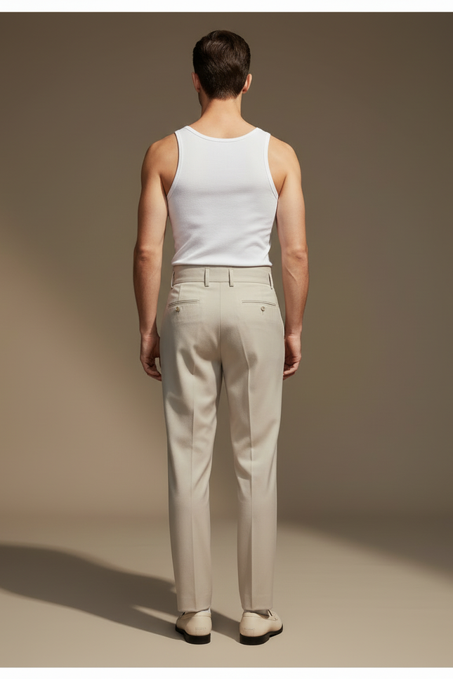Pantalon Beige Plissé Taille Haute Droit Élégant - Gabardine - vue 2