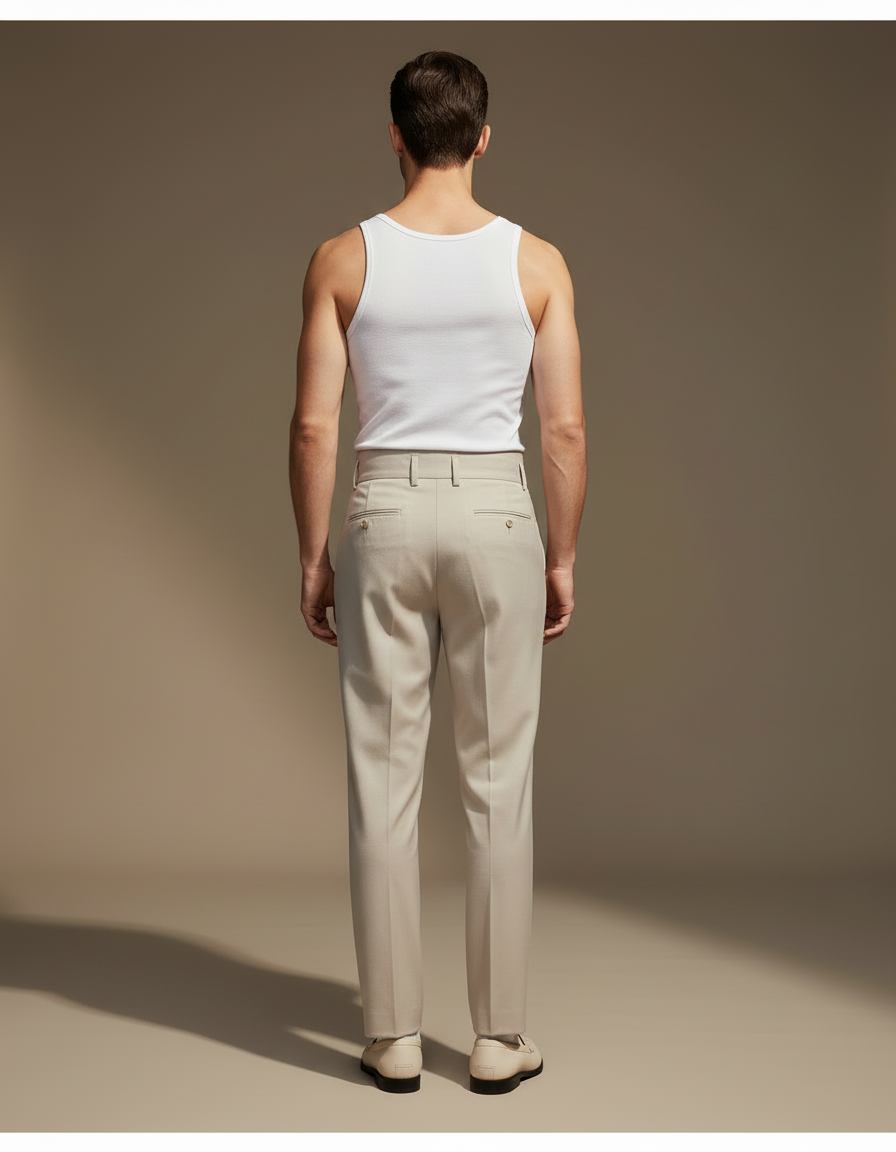 Pantalon Beige Plissé Taille Haute Droit Élégant - Gabardine - vue 2
