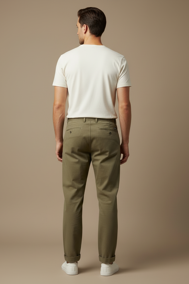 Pantalon Beige Coton Droit Homme Décontracté Moderne - Kaki - vue 2