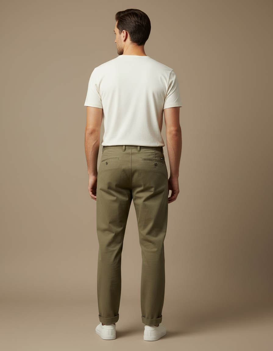 Pantalon Beige Coton Droit Homme Décontracté Moderne - Kaki - vue 2