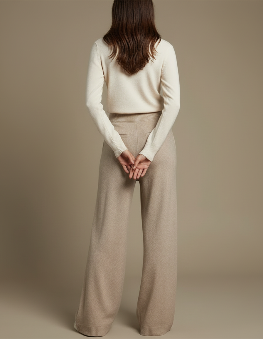 Pantalon Beige Ample Tricoté Doux Confortable Élégant - Maille - vue 2