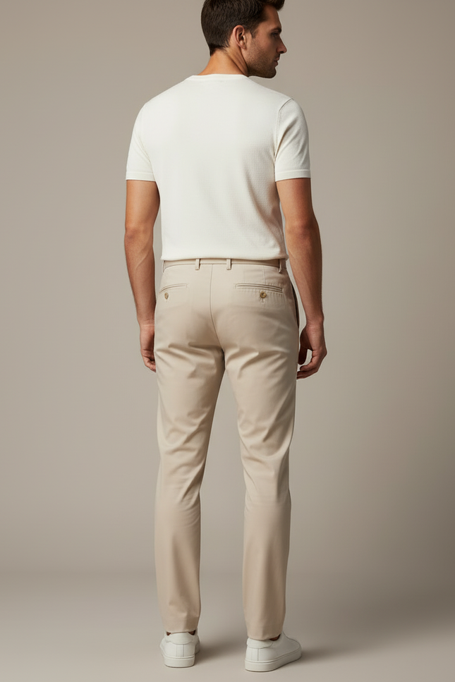 Pantalon Beige Homme Droit Décontracté Élégant Coton - Gabardine - vue 2