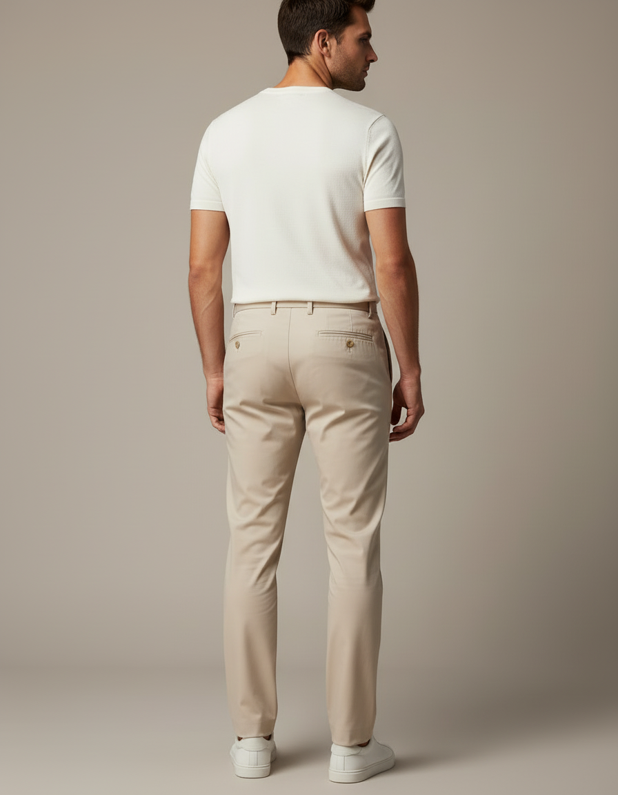 Pantalon Beige Homme Droit Décontracté Élégant Coton - Gabardine - vue 2