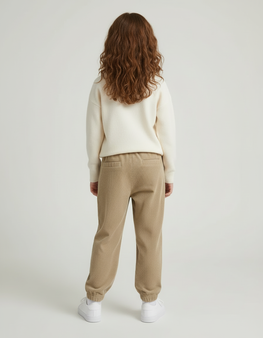 Pantalon Beige Côtelé Ample Doux Enfant - Cordé - vue 2