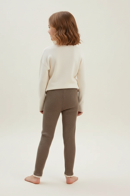 Pantalon Beige Côtelé Tricoté Doux Enfant - Maille - vue 2