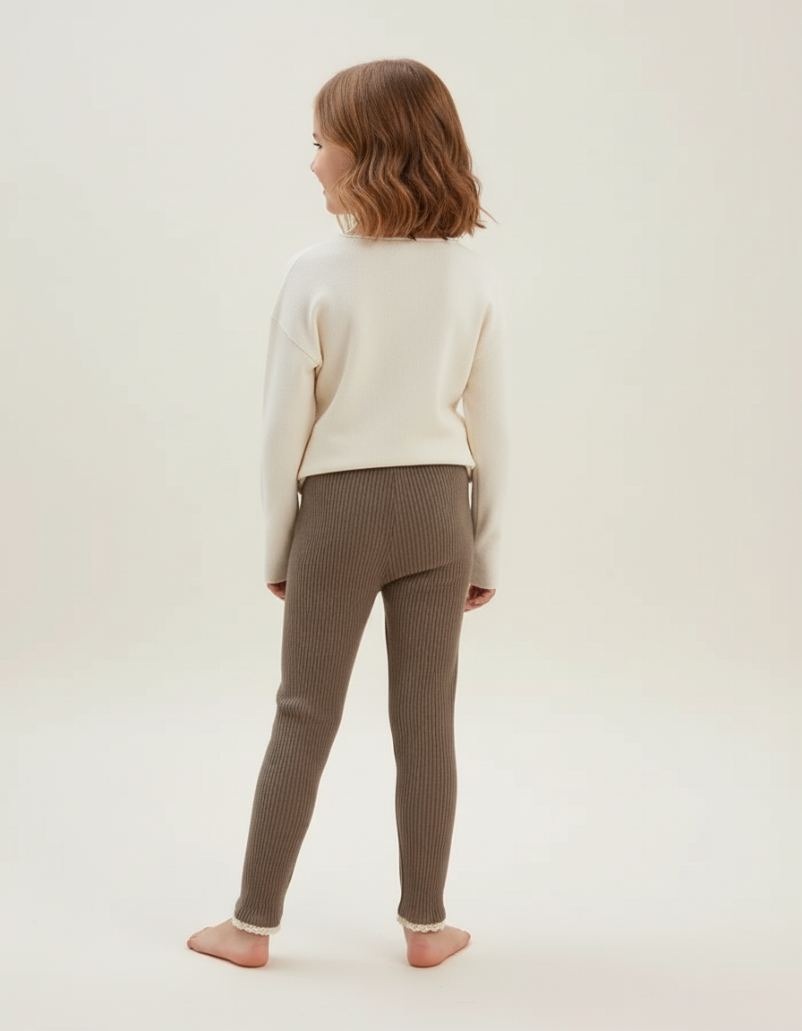 Pantalon Beige Côtelé Tricoté Doux Enfant - Maille - vue 2