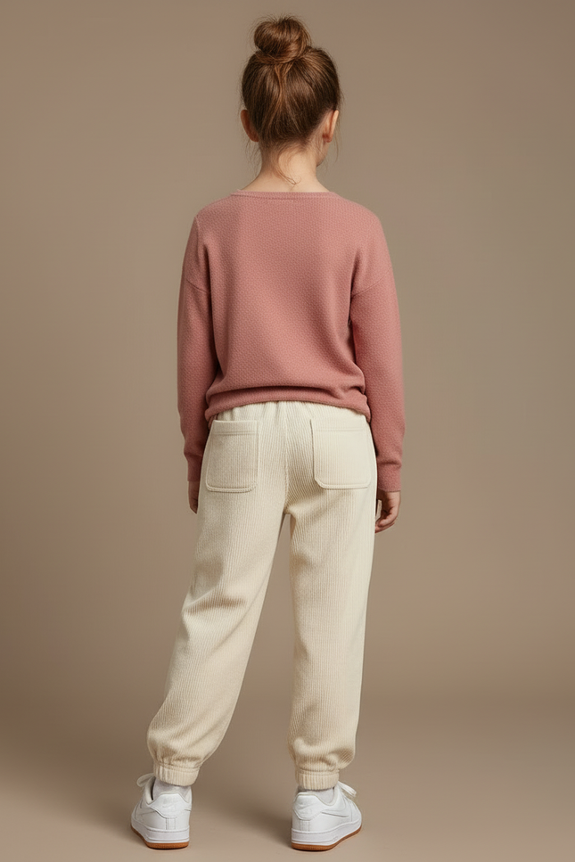 Pantalon Beige Côtelé Ample Décontracté Enfant Garçon Fille - Cordé - vue 2