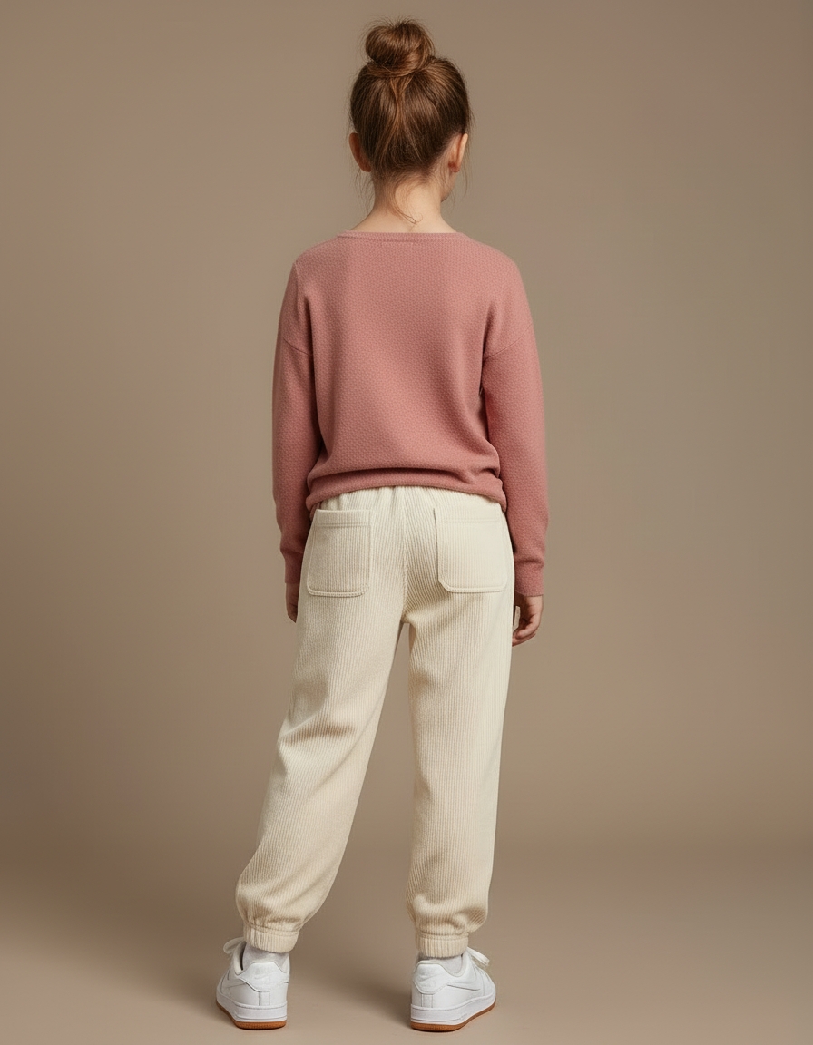 Pantalon Beige Côtelé Ample Décontracté Enfant Garçon Fille - Cordé - vue 2