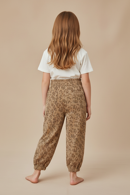 Pantalon Beige Côtelé Floral Ample Enfant - Cordé - vue 2