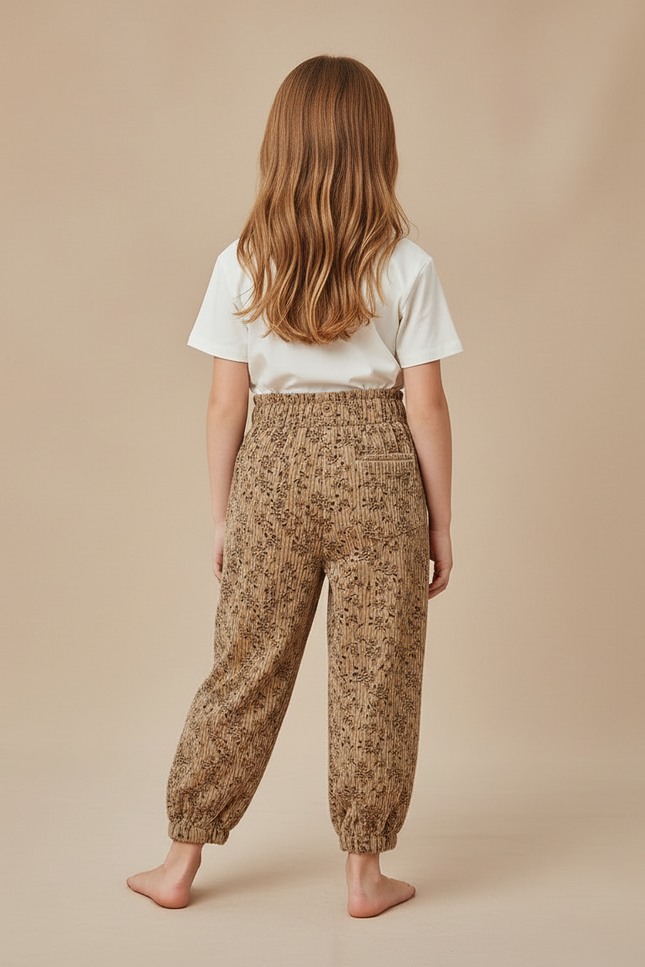 Pantalon Beige Côtelé Floral Ample Enfant - Cordé - vue 2