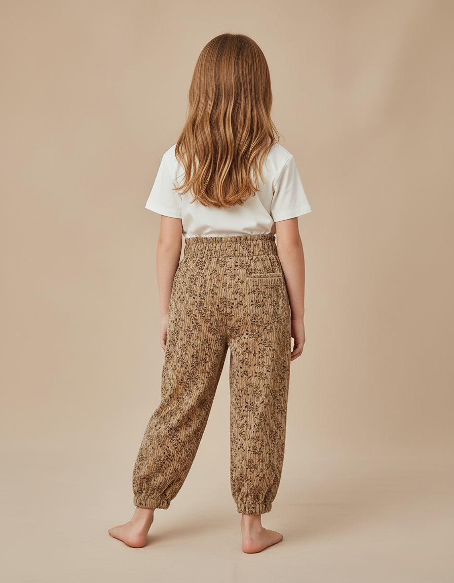Pantalon Beige Côtelé Floral Ample Enfant - Cordé - vue 2