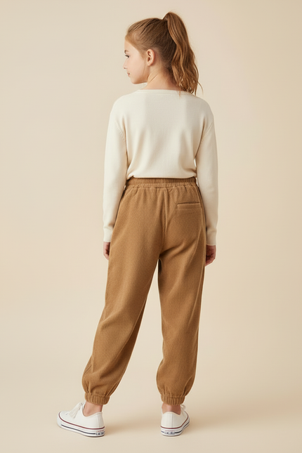Pantalon Beige Côtelé Ample Sport Enfant - Camel Cordé - vue 2