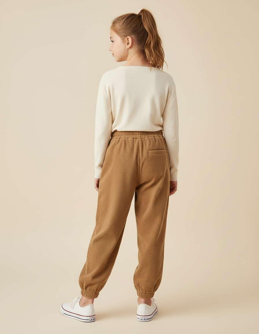 Pantalon Beige Côtelé Ample Sport Enfant - Camel Cordé - vue 2