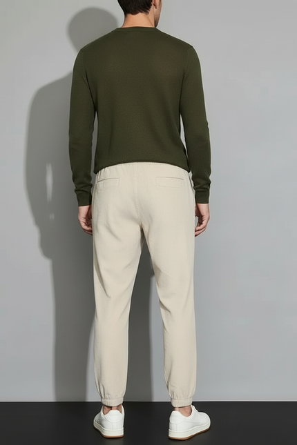 Pantalon Beige Côtelé Ample Homme Décontracté Cordon - Cordé - vue 2