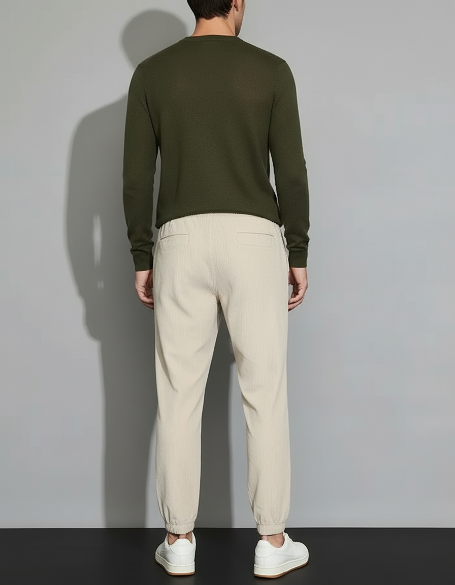 Pantalon Beige Côtelé Ample Homme Décontracté Cordon - Cordé - vue 2