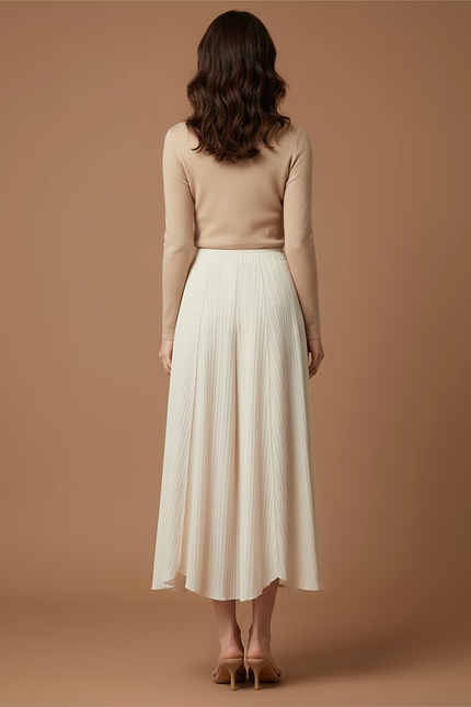 Pantalon Beige Plissé Fluide Élégant Femme - Polyester - vue 2