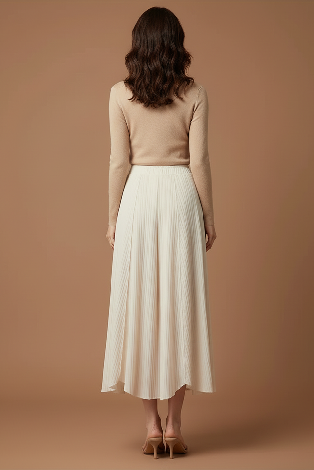 Pantalon Beige Plissé Fluide Élégant Femme - Polyester - vue 2
