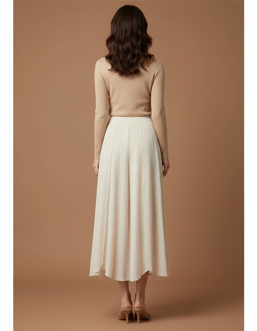 Pantalon Beige Plissé Fluide Élégant Femme - Polyester - vue 2