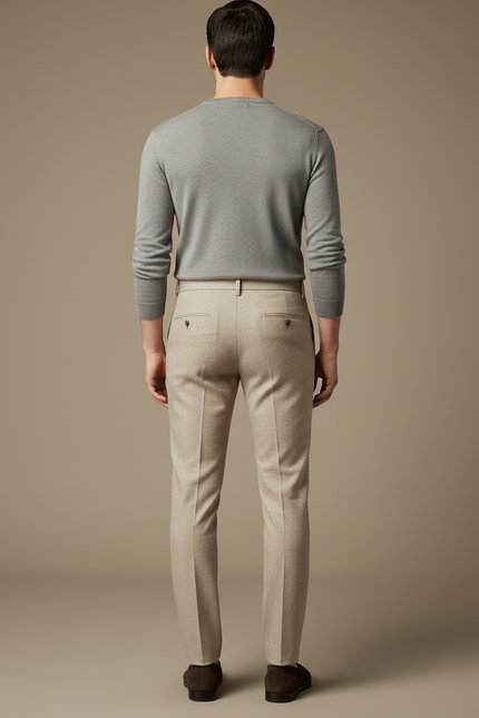 Pantalon Beige Homme Laine Droit Formel Élégant - vue 2