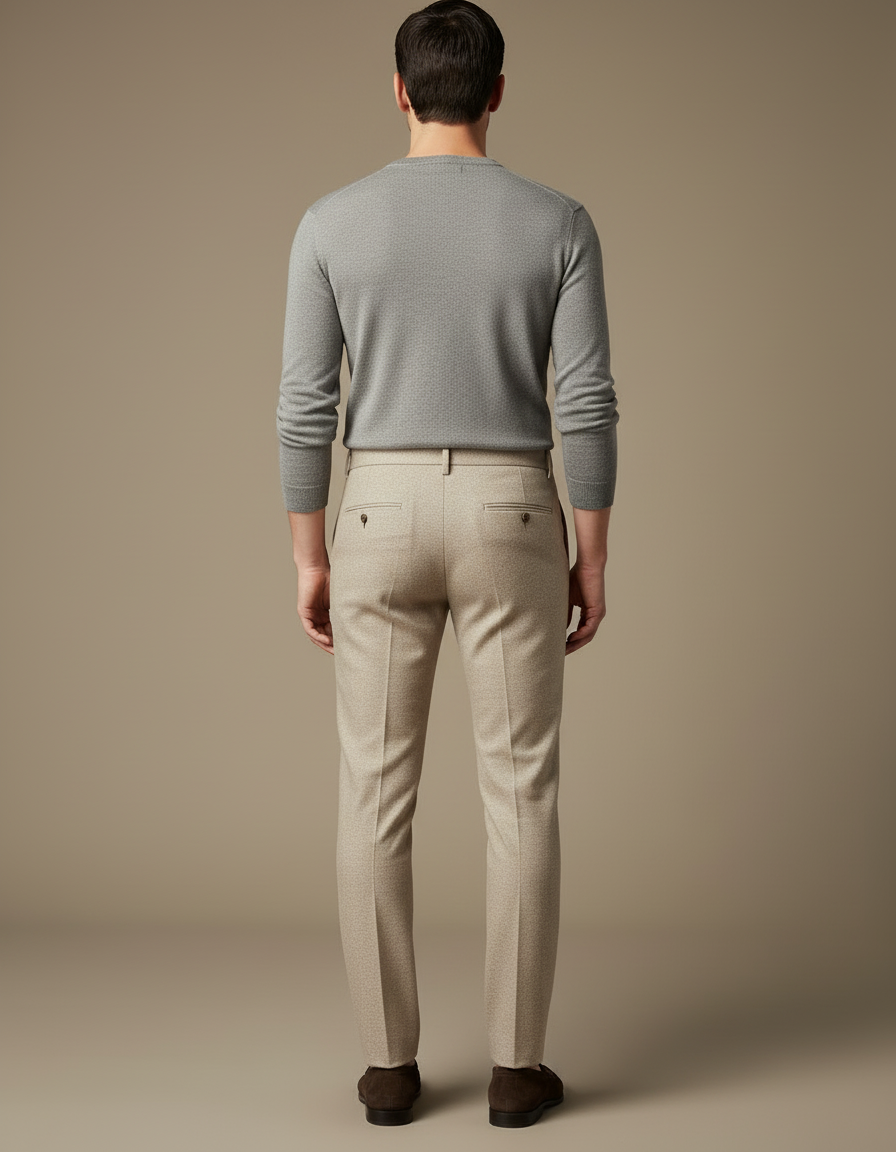 Pantalon Beige Homme Laine Droit Formel Élégant - vue 2