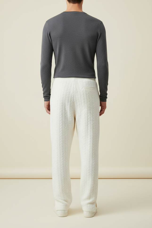 Pantalon Beige Ample Tricoté Décontracté Homme Câble - Maille - vue 2