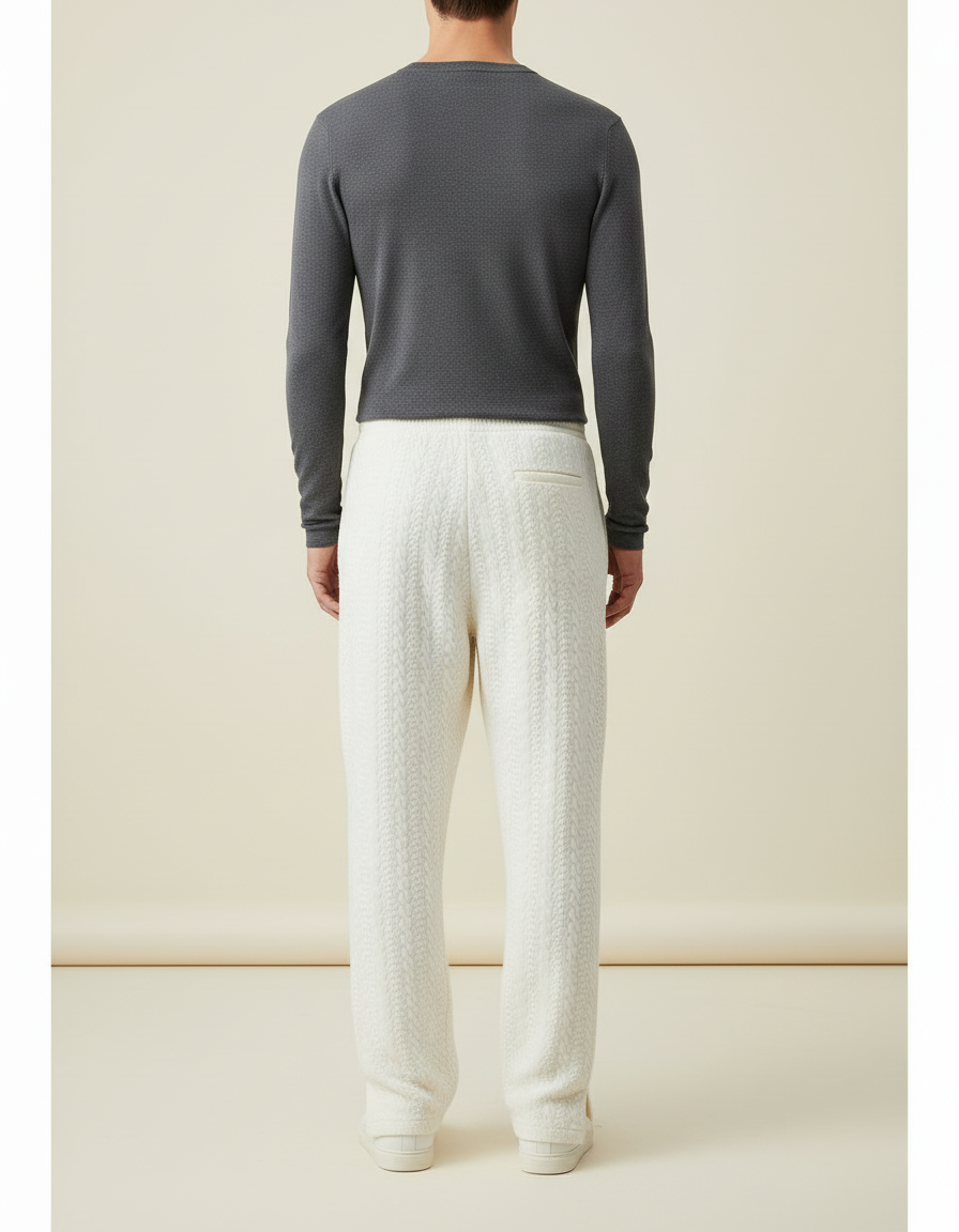 Pantalon Beige Ample Tricoté Décontracté Homme Câble - Maille - vue 2