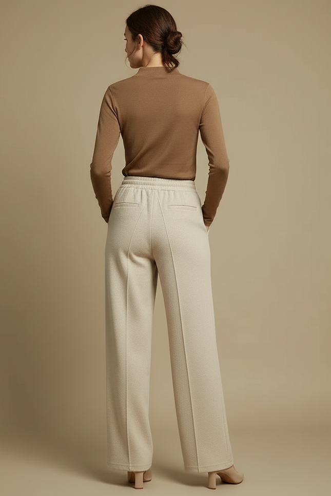 Pantalon Beige Large Fluide Cordon Élégant - Laine - vue 2