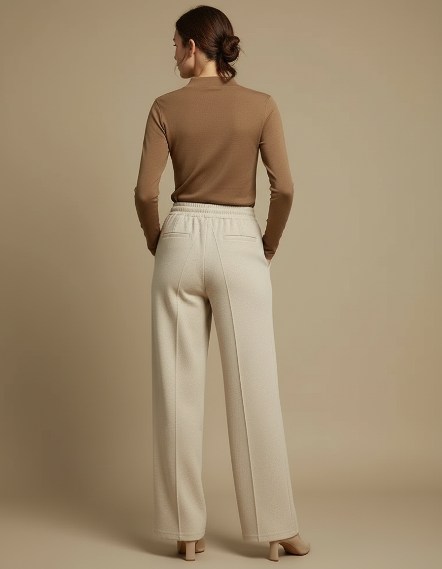 Pantalon Beige Large Fluide Cordon Élégant - Laine - vue 2