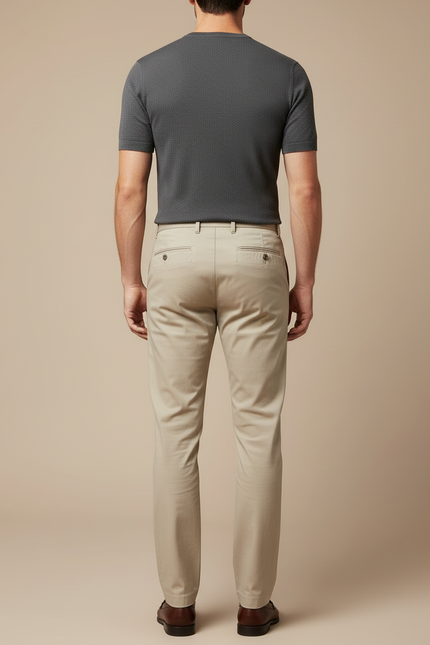 Pantalon Beige Homme Chino Coton Coupe Droite Élégant - vue 2