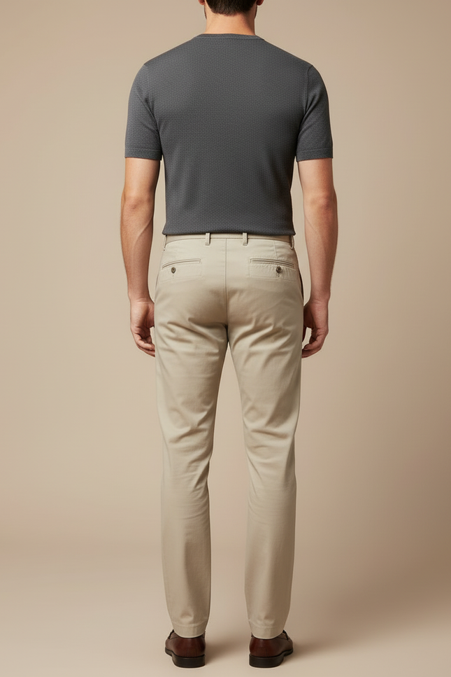Pantalon Beige Homme Chino Coton Coupe Droite Élégant - vue 2