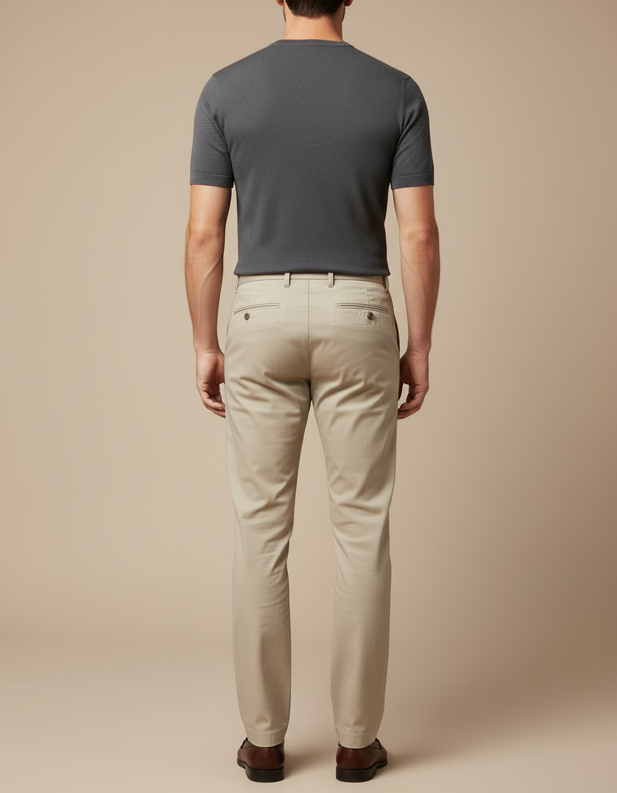 Pantalon Beige Homme Chino Coton Coupe Droite Élégant - vue 2