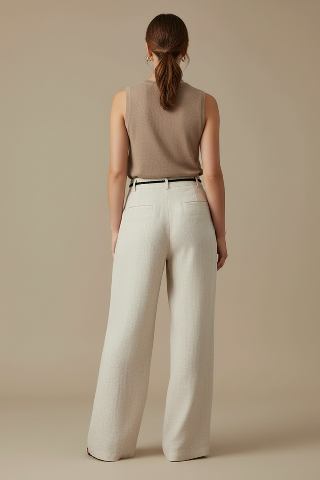 Pantalon Beige Large Fluide Lin Plissé - vue 2