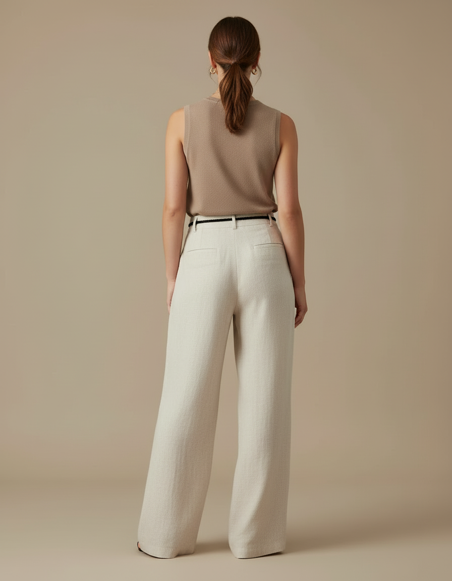 Pantalon Beige Large Fluide Lin Plissé - vue 2