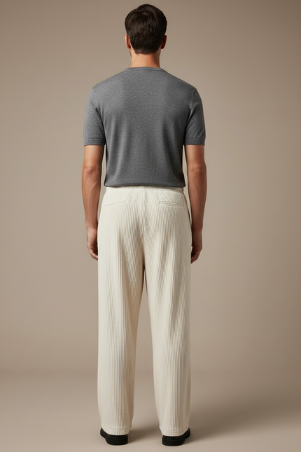 Pantalon Beige Côtelé Homme Ample Décontracté Cordon - Cordé - vue 2