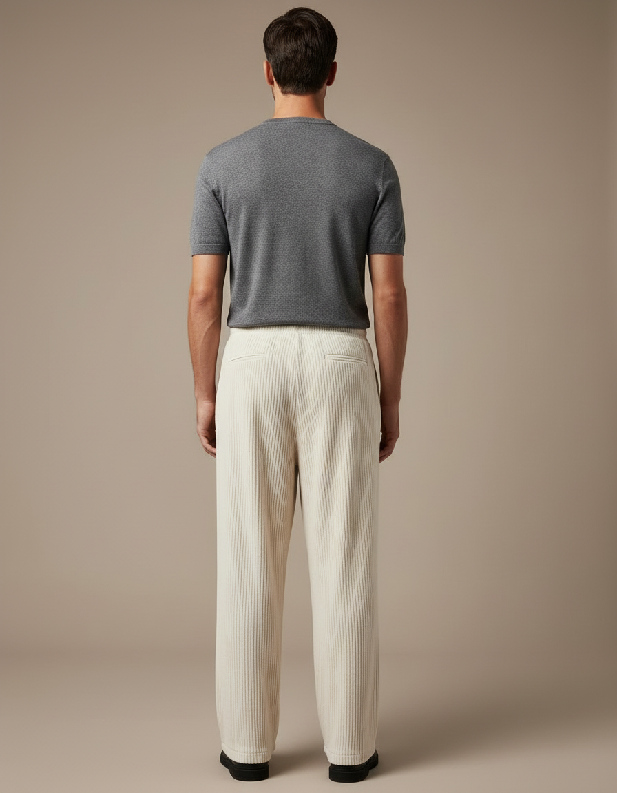 Pantalon Beige Côtelé Homme Ample Décontracté Cordon - Cordé - vue 2