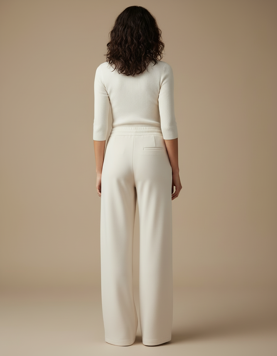 Pantalon Beige Fluide Ample Cordon Élégant - Maille - vue 2