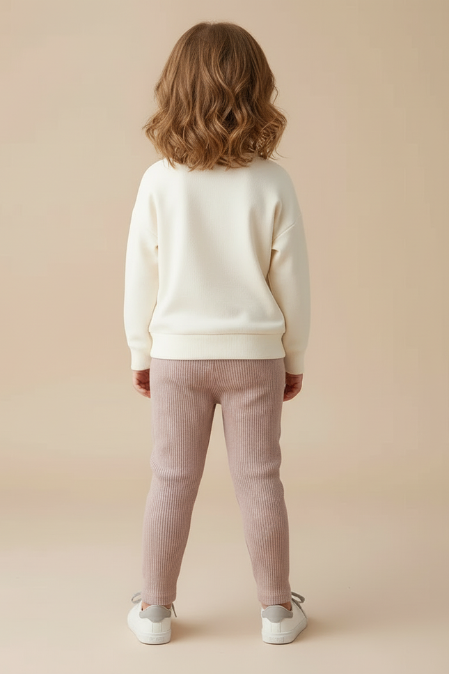 Pantalon Beige Côtelé Enfant Confortable - Rose Maille - vue 2
