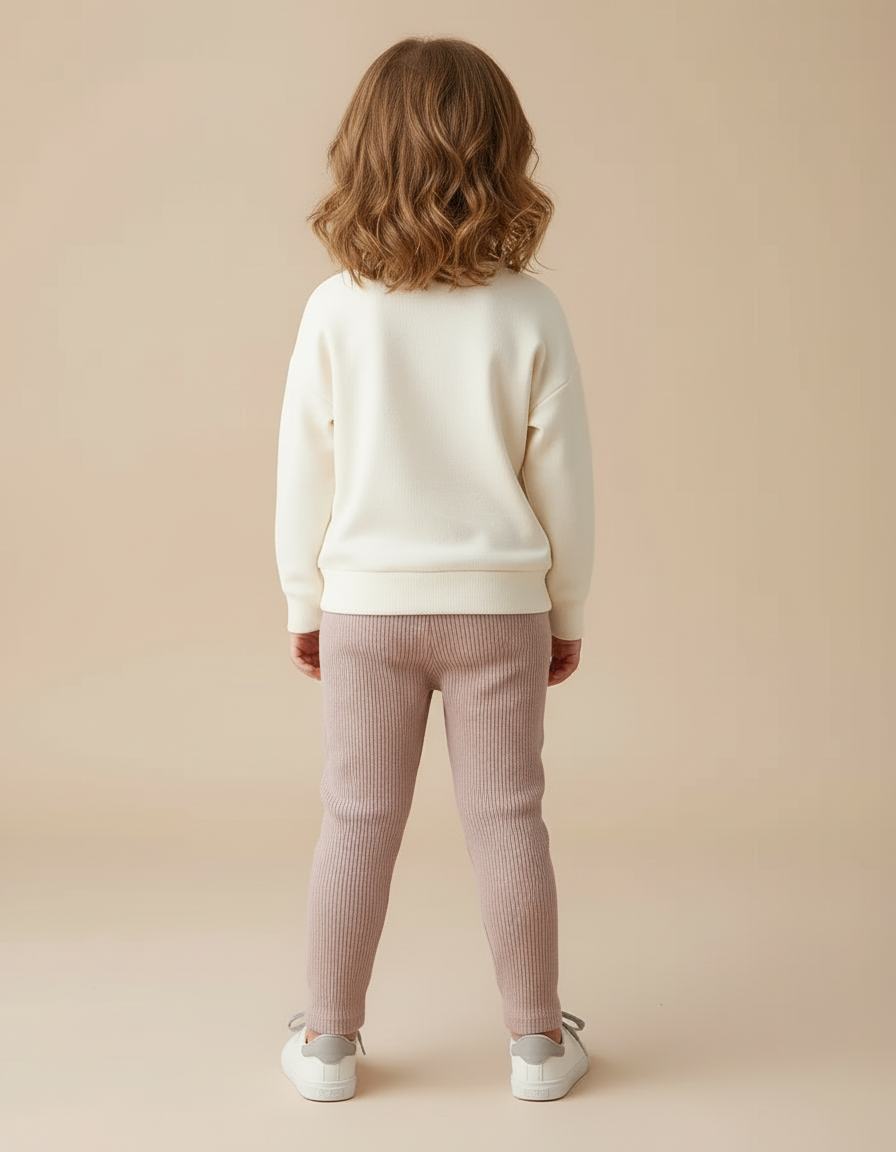 Pantalon Beige Côtelé Enfant Confortable - Rose Maille - vue 2