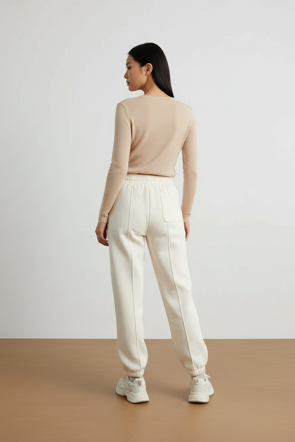 Pantalon Beige Molletonné Ample Confortable Cordon Femme - vue 2