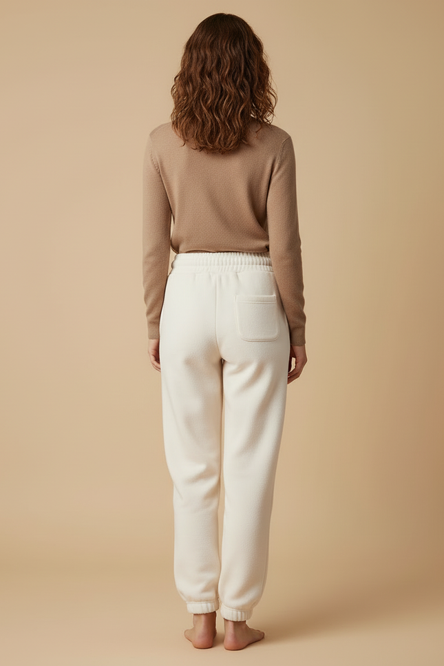 Pantalon Beige Polaire Doux Ample Décontracté Femme - Blanc Molleton - vue 2