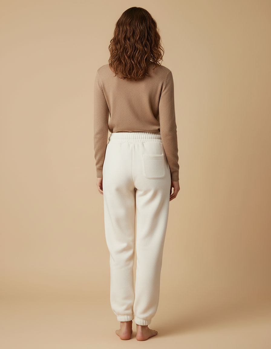 Pantalon Beige Polaire Doux Ample Décontracté Femme - Blanc Molleton - vue 2
