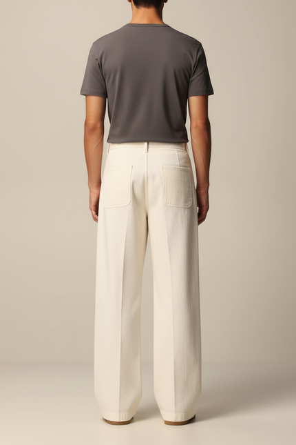 Pantalon Beige Droit Ample Décontracté Homme Coton - vue 2