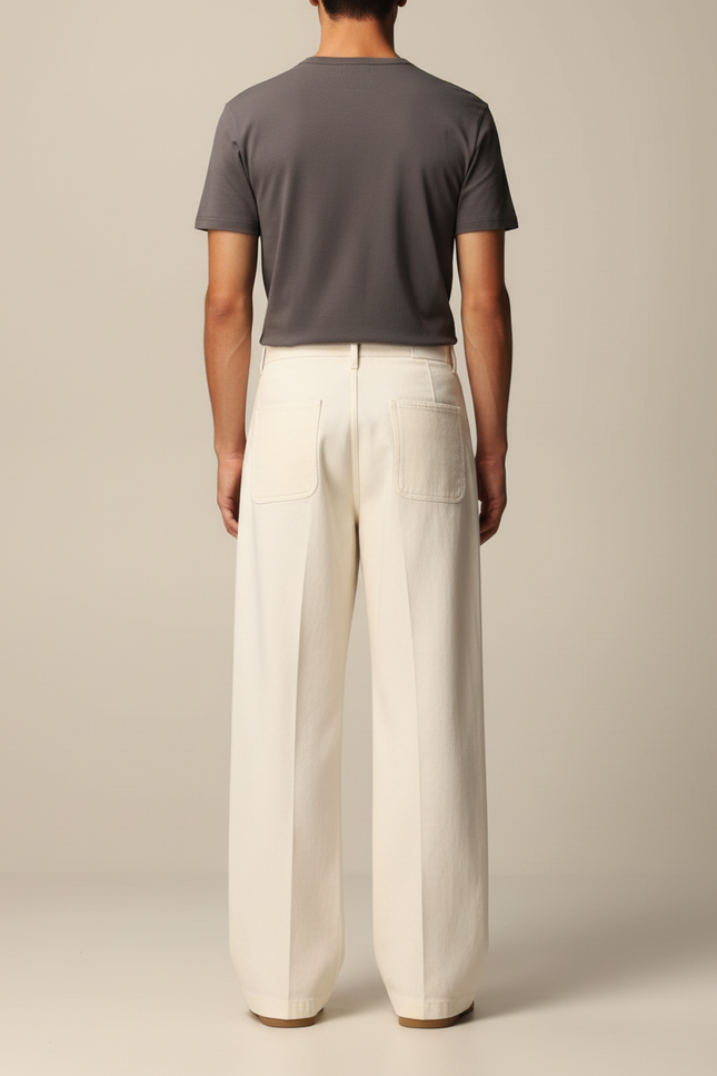 Pantalon Beige Droit Ample Décontracté Homme Coton - vue 2