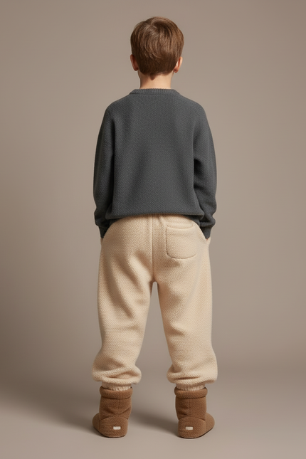 Pantalon Beige Molletonné Brodé Confortable Enfant - vue 2