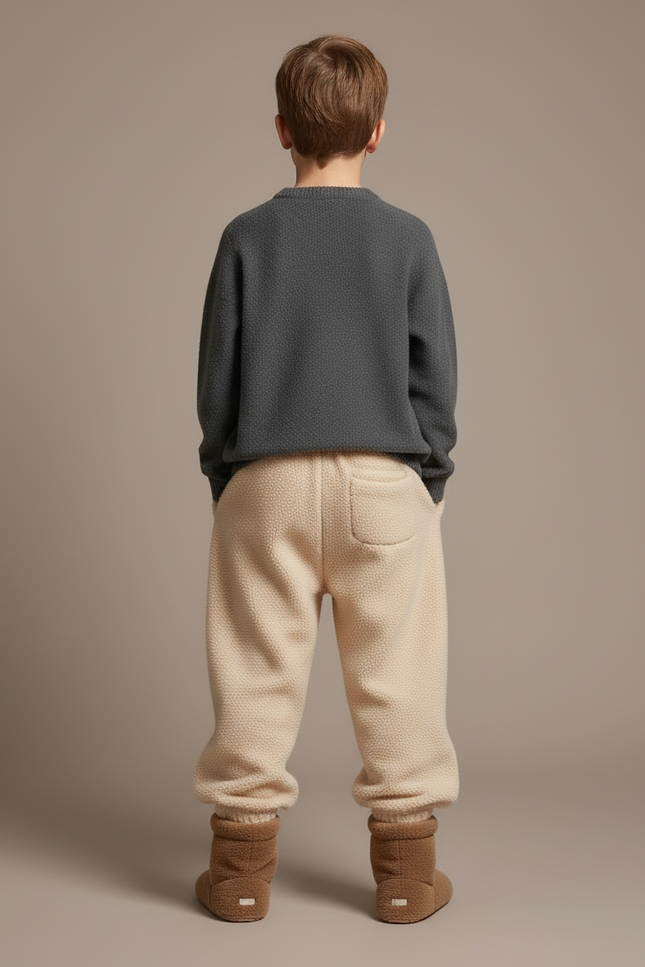 Pantalon Beige Molletonné Brodé Confortable Enfant - vue 2