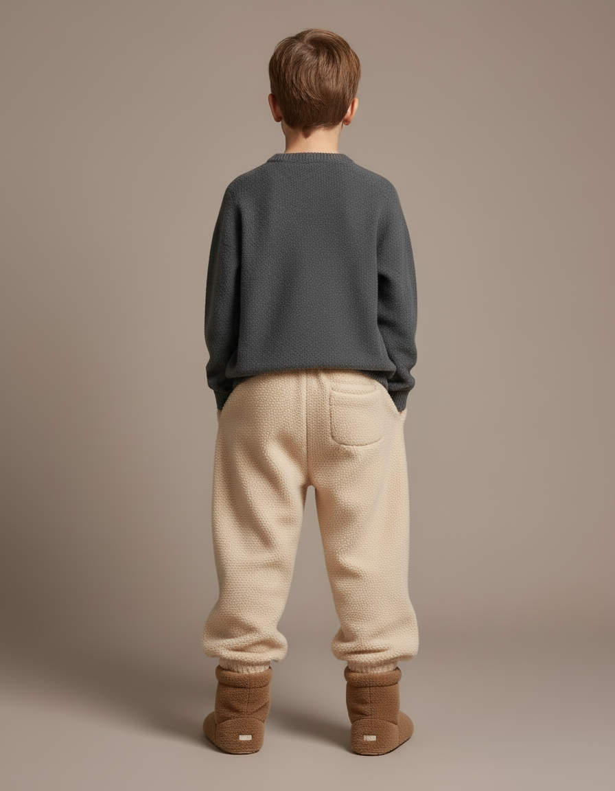 Pantalon Beige Molletonné Brodé Confortable Enfant - vue 2