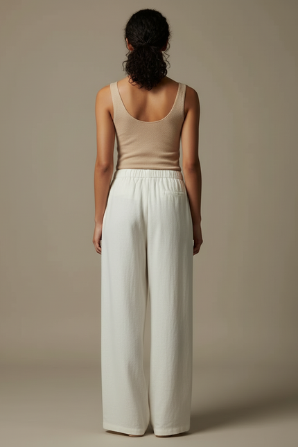 Pantalon Beige Fluide Ample Décontracté Élégant - Lin - vue 2
