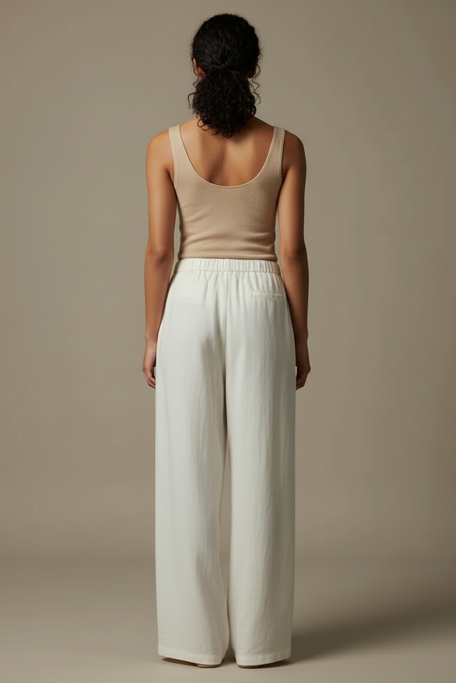 Pantalon Beige Fluide Ample Décontracté Élégant - Lin - vue 2